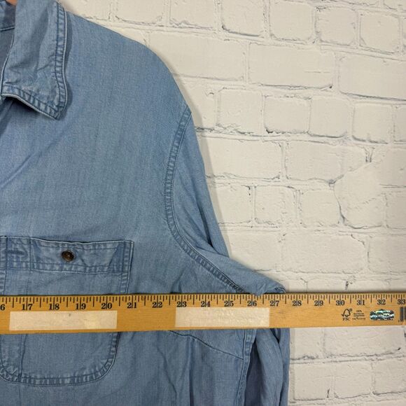 Chaps Denim Button Shirt Womens Plus 1X Chambray Long Sleeve Lyocell Cotton Top - Picture 7 of 9